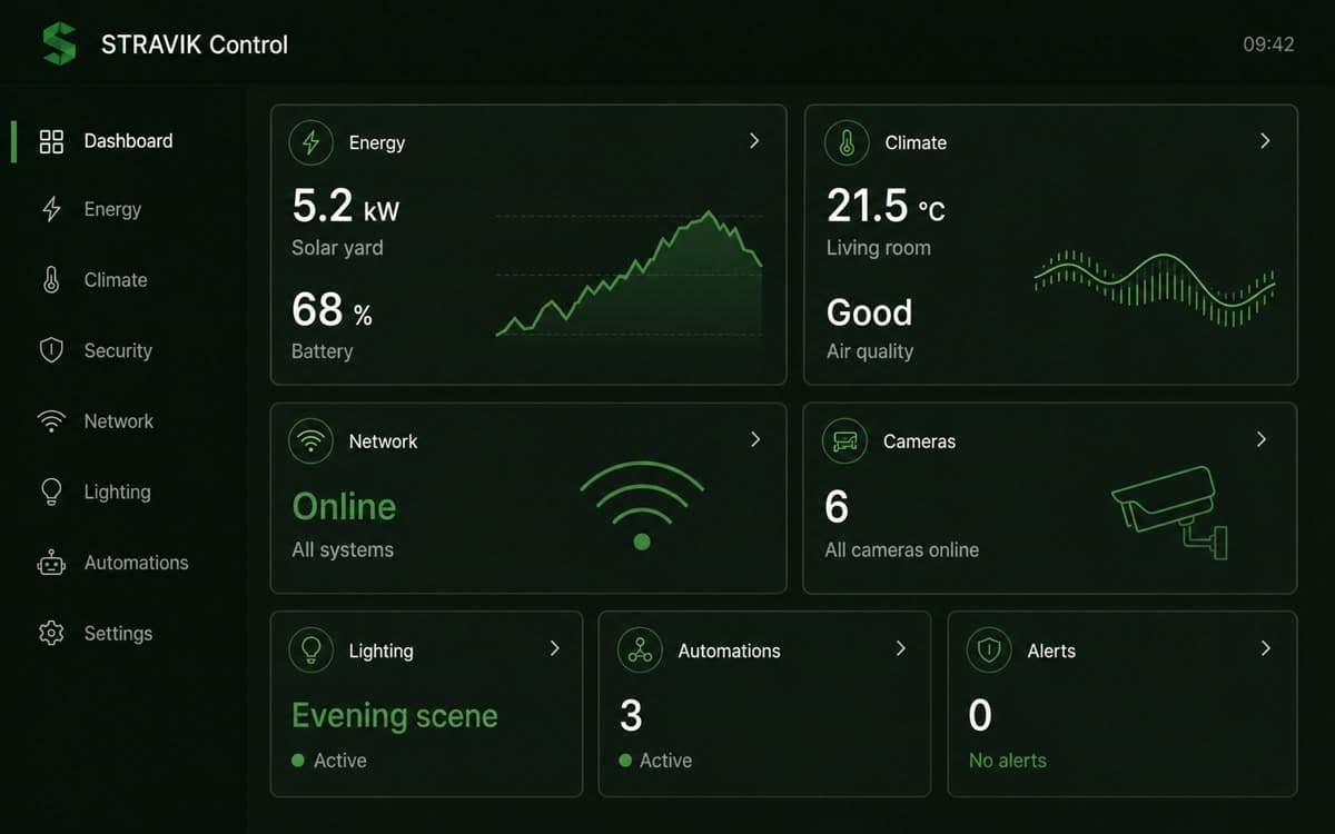 STRAVIK dashboard met energie-, klimaat- en beveiligingsinformatie