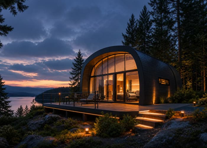 Moderne recreatie-unit in een groene omgeving